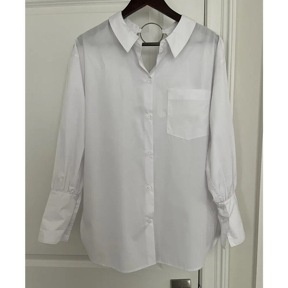 Forever 21 Long Sleeve Split Hem Oversized Shirt Size S white